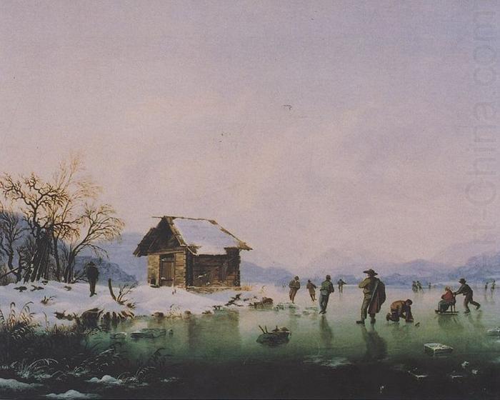 Markus Pernhart Worthersee bei Loretto mit Eislaufern china oil painting image